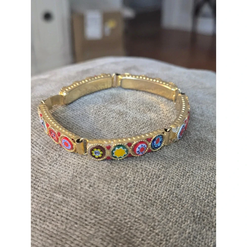 Italian Millefiori Glass Mosaic Bracelet Vintage Italy Venetian - Picture 4 of 9